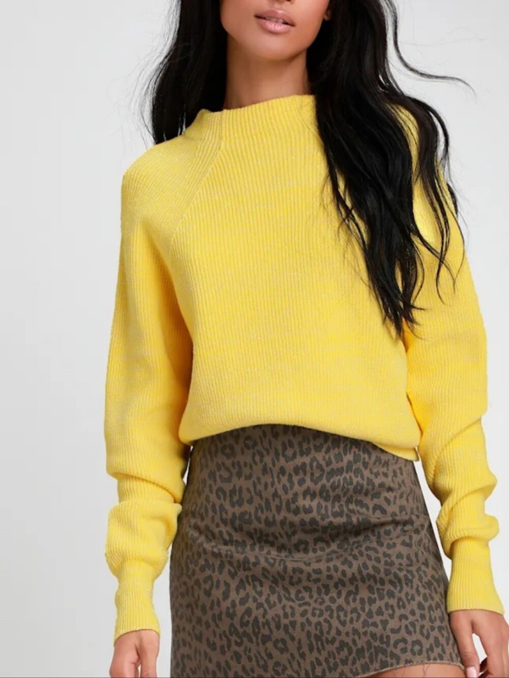 Free People Too Good Yellow Knit Mock Sweater